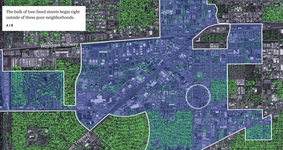 Map of tree cover across Houston neighborhoods