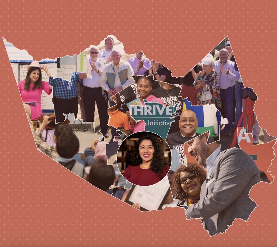Collage of Harris County residents in the shape of the county